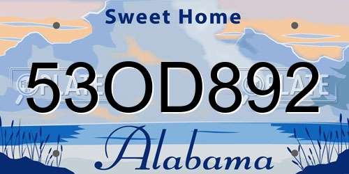 53OD892 Alabama License Plate