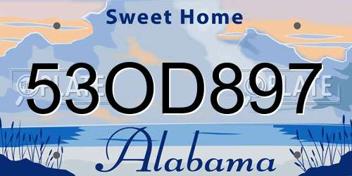 53OD897 Alabama License Plate