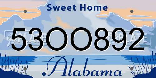 53OO892 Alabama License Plate