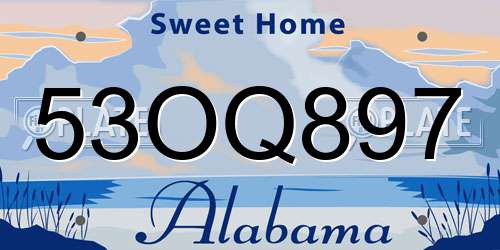 53OQ897 Alabama License Plate