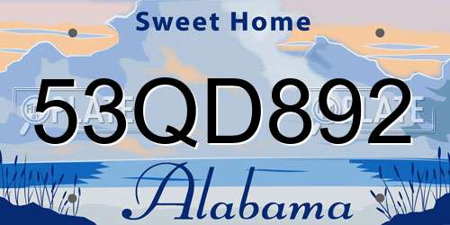 53QD892 Alabama License Plate