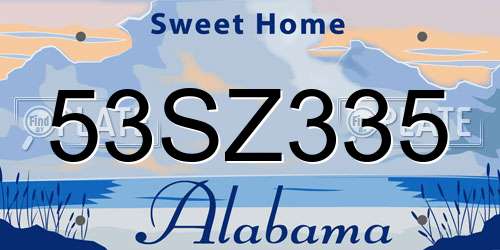 53SZ335 Alabama License Plate