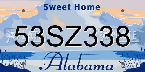 53SZ338 Alabama License Plate