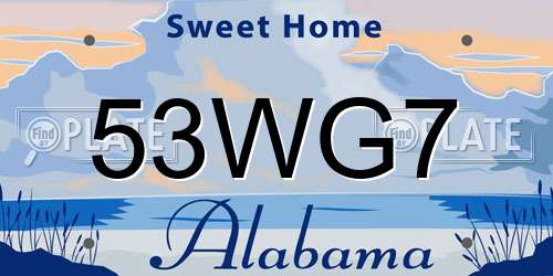 53WG7 Alabama License Plate