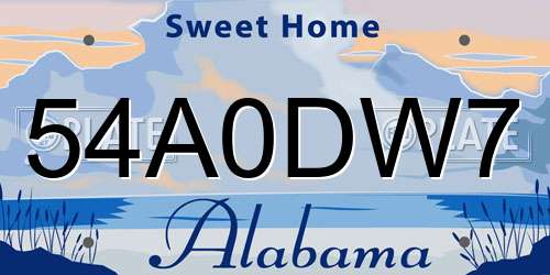 54A0DW7 Alabama License Plate