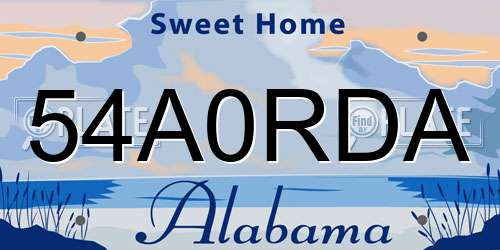 54A0RDA Alabama License Plate