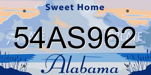 54AS962 Alabama License Plate