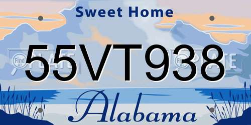55VT938 Alabama License Plate