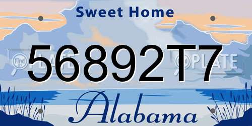 56892T7 Alabama License Plate