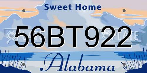 56BT922 Alabama License Plate