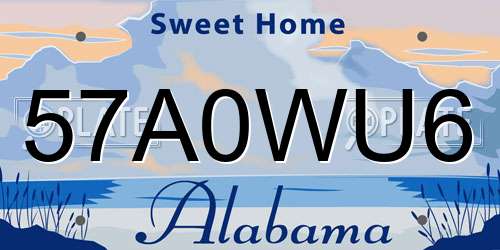 57A0WU6 Alabama License Plate