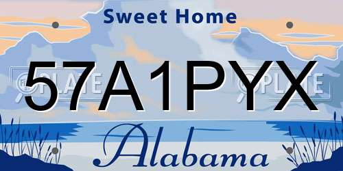 57A1PYX Alabama License Plate