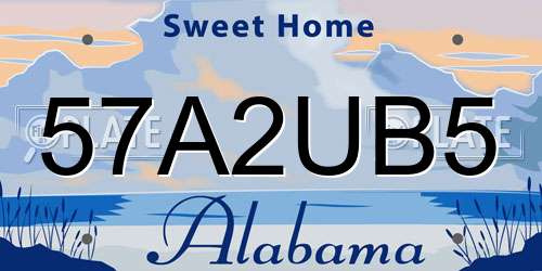 57A2UB5 Alabama License Plate