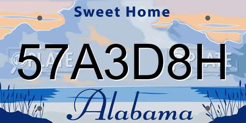 57A3D8H Alabama License Plate