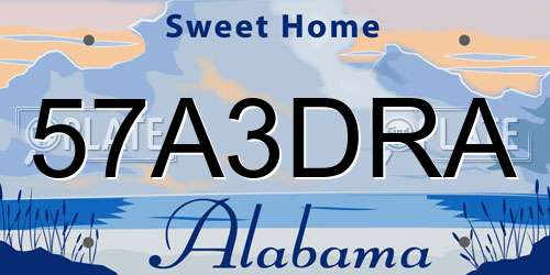 57A3DRA Alabama License Plate