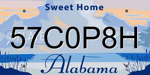 57C0P8H Alabama License Plate