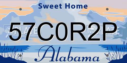 57C0R2P Alabama License Plate