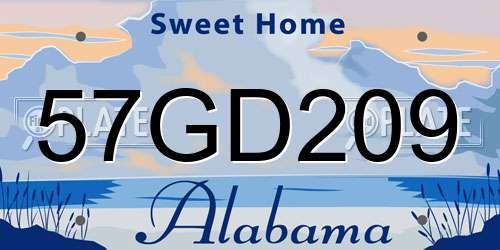 57GD209 Alabama License Plate