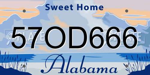 57OD666 Alabama License Plate