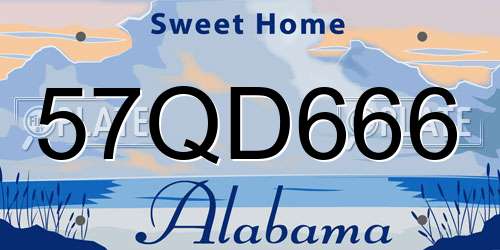 57QD666 Alabama License Plate