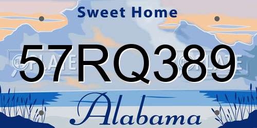 57RQ389 Alabama License Plate
