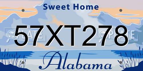 57XT278 Alabama License Plate