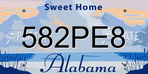 582PE8 Alabama License Plate