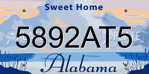 5892AT5 Alabama License Plate