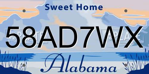 58AD7WX Alabama License Plate
