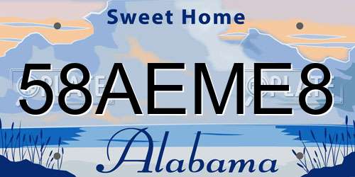 58AEME8 Alabama License Plate