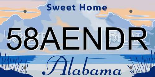 58AENDR Alabama License Plate