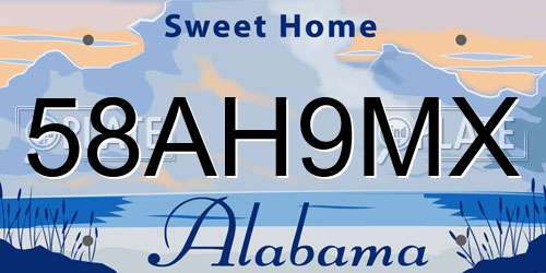 58AH9MX Alabama License Plate