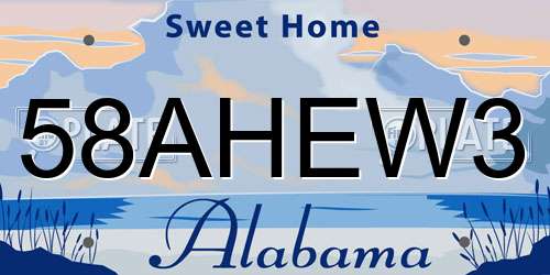 58AHEW3 Alabama License Plate