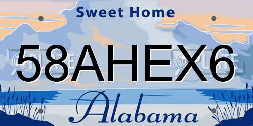 58AHEX6 Alabama License Plate