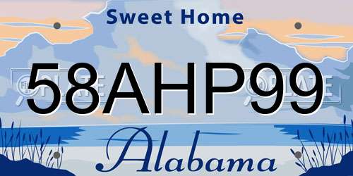 58AHP99 Alabama License Plate