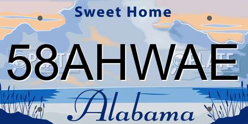 58AHWAE Alabama License Plate