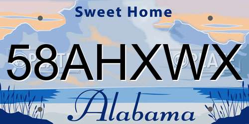 58AHXWX Alabama License Plate