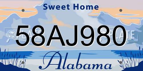 58AJ980 Alabama License Plate