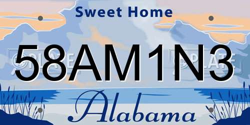 58AM1N3 Alabama License Plate