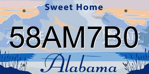 58AM7B0 Alabama License Plate