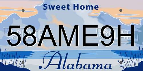 58AME9H Alabama License Plate