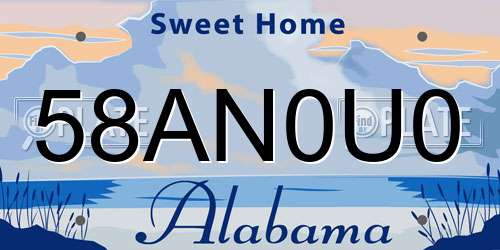 58AN0U0 Alabama License Plate