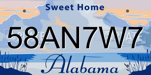 58AN7W7 Alabama License Plate