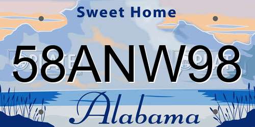58ANW98 Alabama License Plate