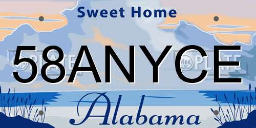 58ANYCE Alabama License Plate