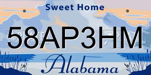 58AP3HM Alabama License Plate