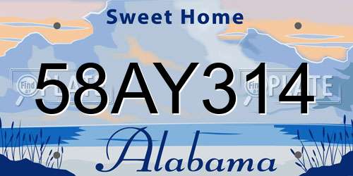 58AY314 Alabama License Plate