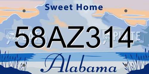 58AZ314 Alabama License Plate