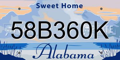 58B360K Alabama License Plate
