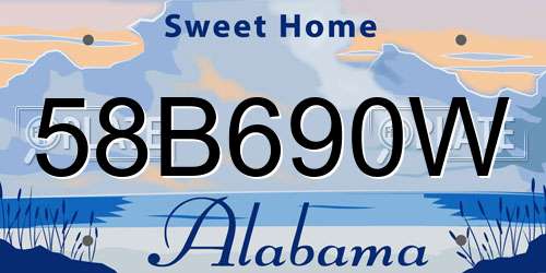 58B690W Alabama License Plate